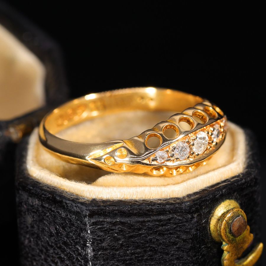 Antique The Antique 1912 Five Old Cut Diamond Boat Ring