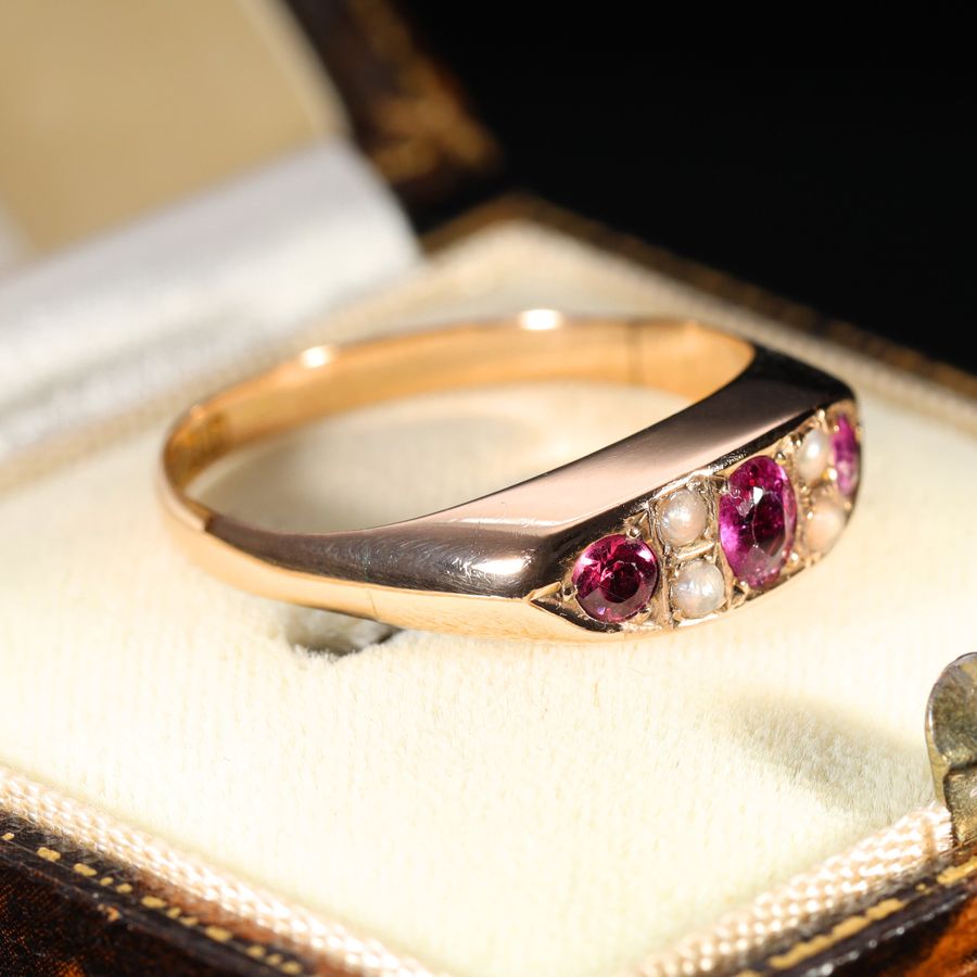 Antique The Antique Victorian Garnet and Pearl Exquisite Ring