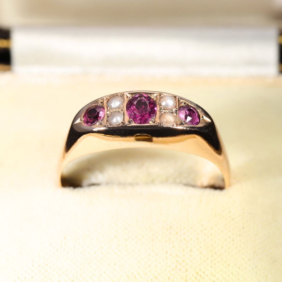 Antique The Antique Victorian Garnet and Pearl Exquisite Ring