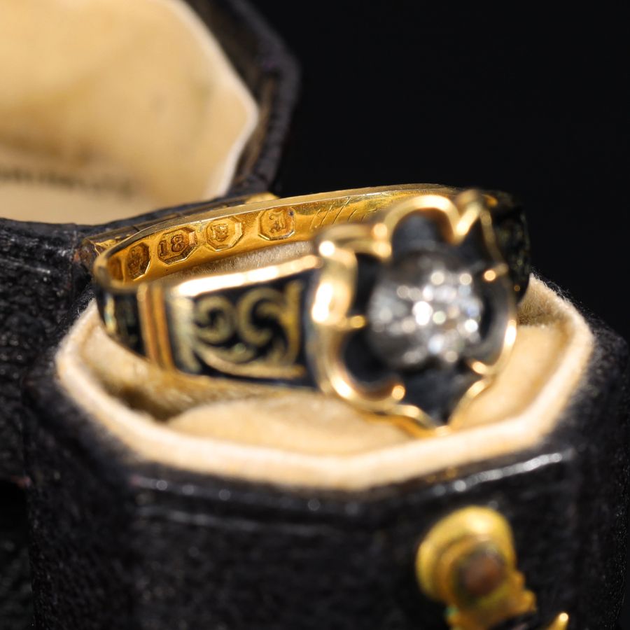 Antique The Antique 1844 Diamond and Enamel Mourning Ring