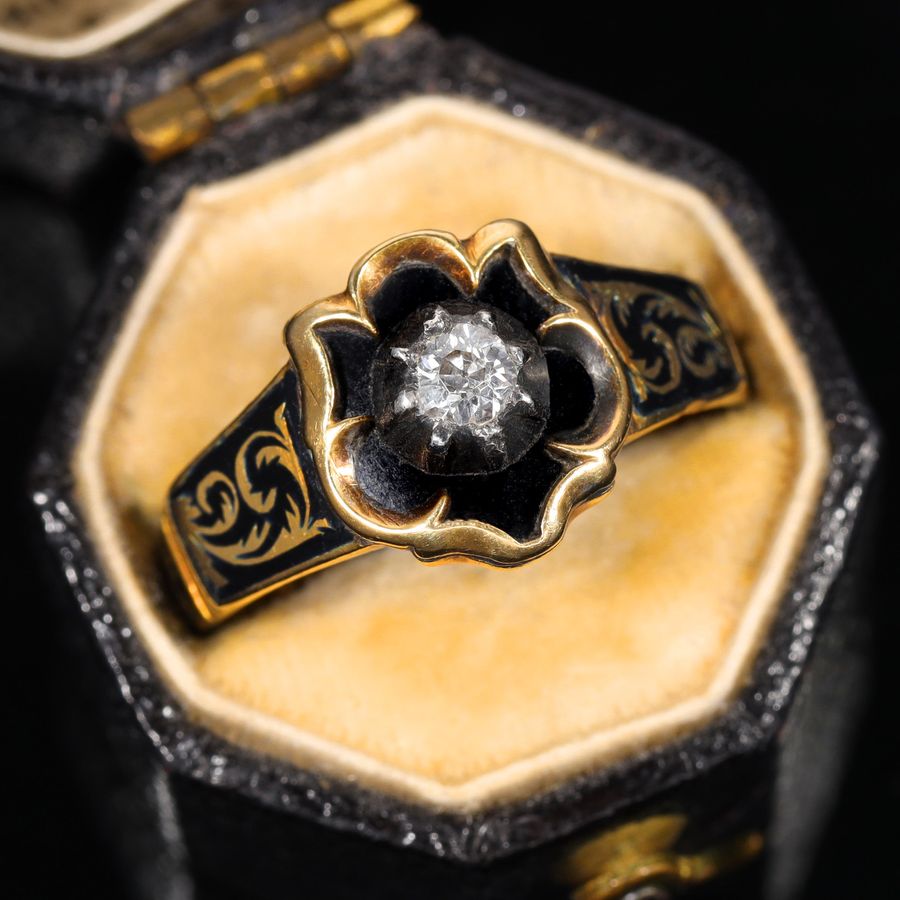 Antique The Antique 1844 Diamond and Enamel Mourning Ring