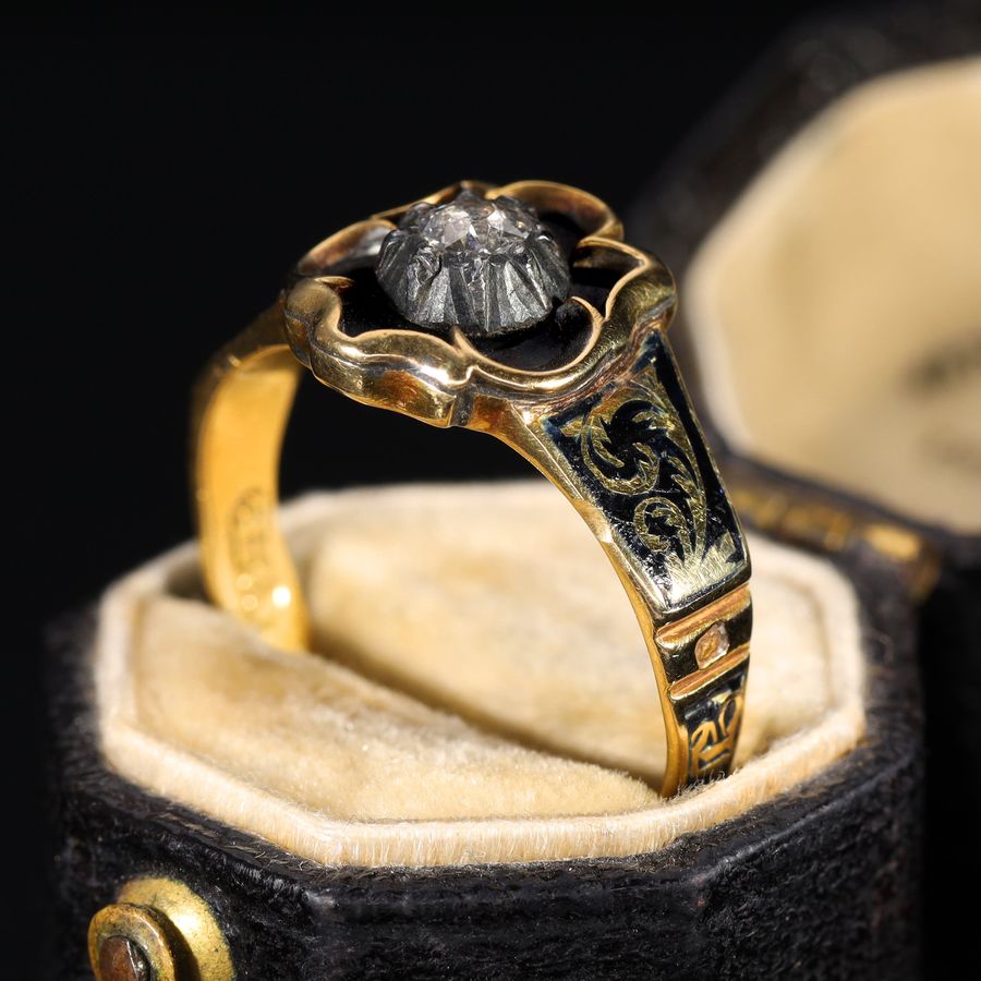 Antique The Antique 1844 Diamond and Enamel Mourning Ring