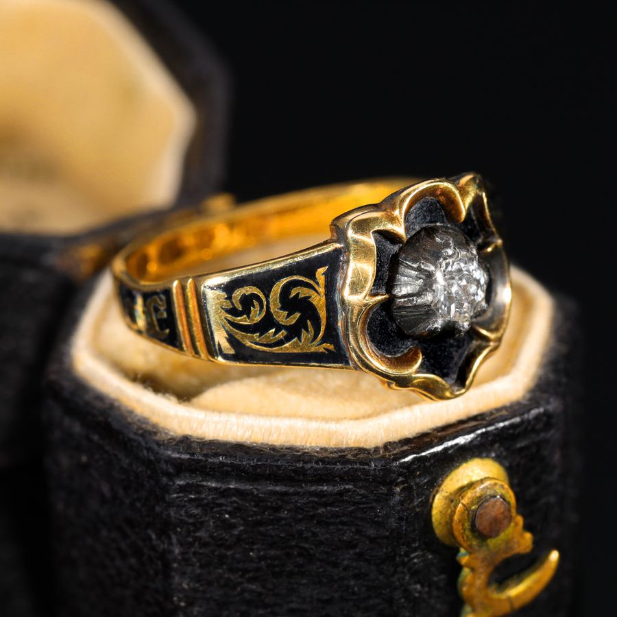 Antique The Antique 1844 Diamond and Enamel Mourning Ring