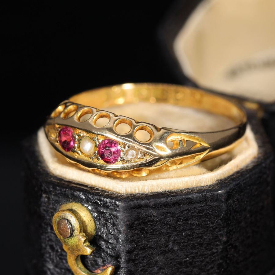 Antique The Antique 1913 Pearl, Ruby and Diamond Ring