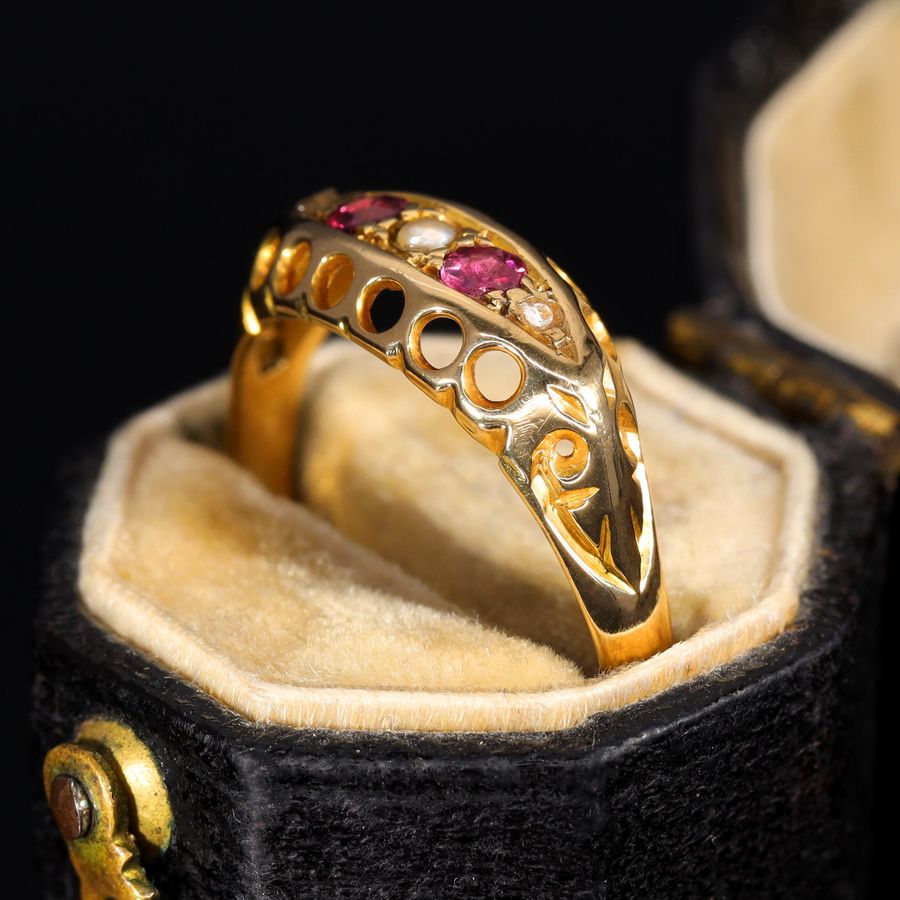 Antique The Antique 1913 Pearl, Ruby and Diamond Ring