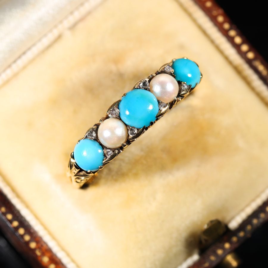 Antique The Antique Turquoise, Pearl and Diamond Aqua Ring