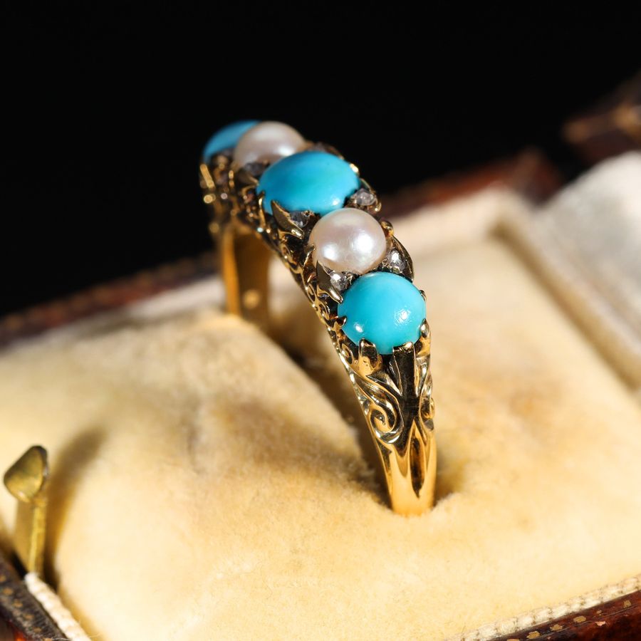 Antique The Antique Turquoise, Pearl and Diamond Aqua Ring