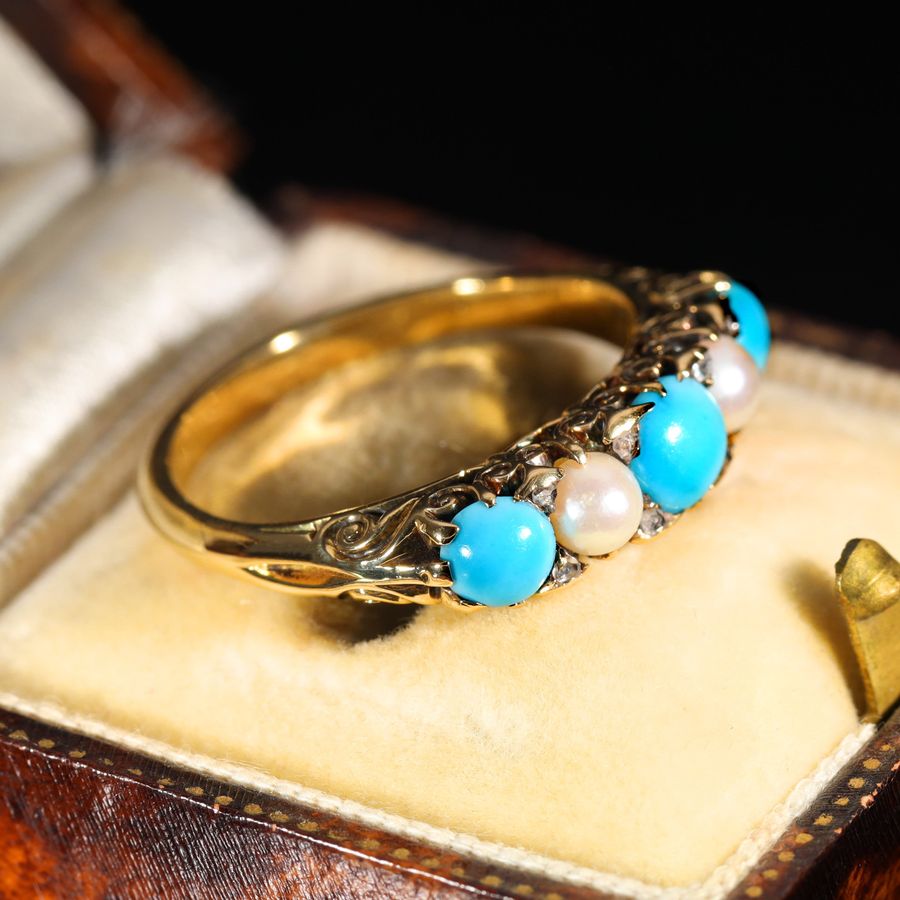 Antique The Antique Turquoise, Pearl and Diamond Aqua Ring