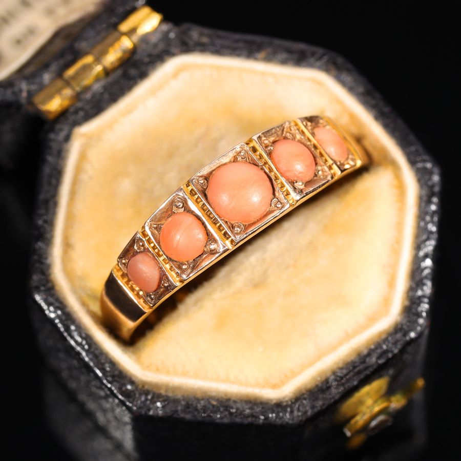 Antique The Antique Victorian 1900 Five Stone Coral Ring