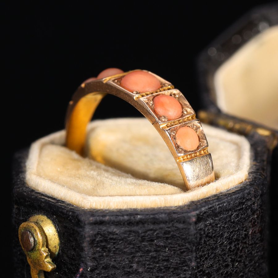 Antique The Antique Victorian 1900 Five Stone Coral Ring