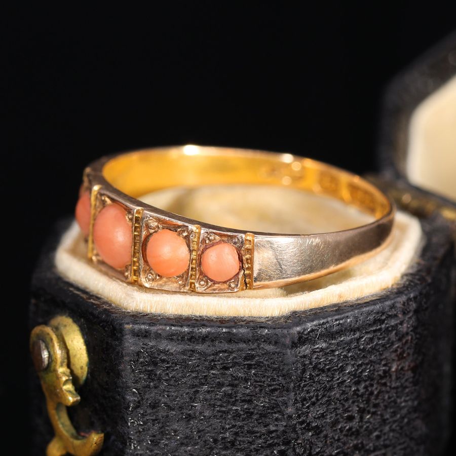 Antique The Antique Victorian 1900 Five Stone Coral Ring