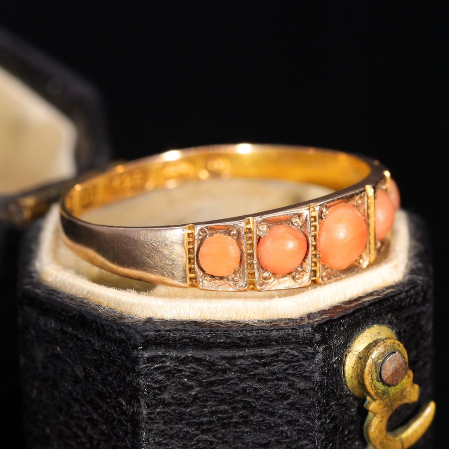 Antique The Antique Victorian 1900 Five Stone Coral Ring