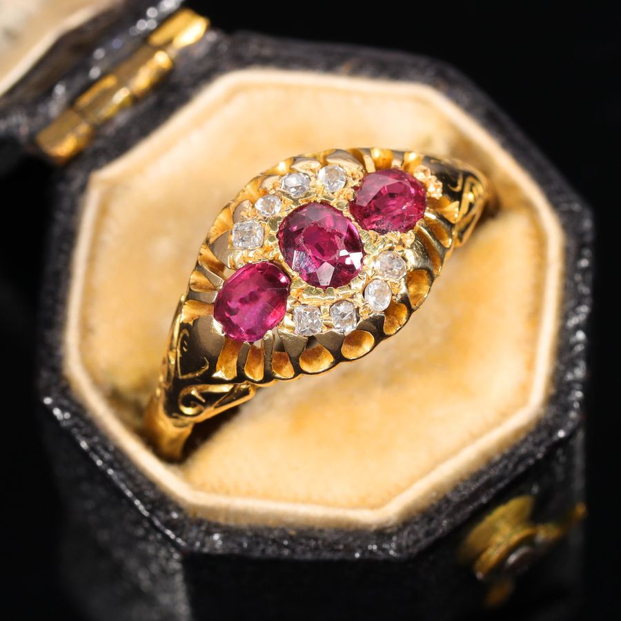 Antique The Antique Victorian Ruby and Old Cut Diamond Cluster Ring