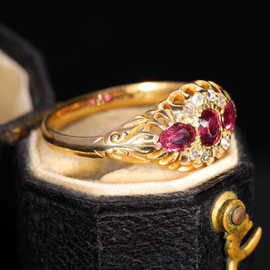 Antique The Antique Victorian Ruby and Old Cut Diamond Cluster Ring