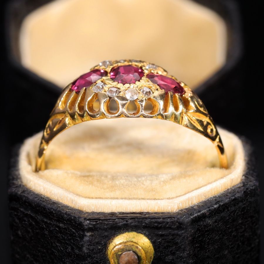 Antique The Antique Victorian Ruby and Old Cut Diamond Cluster Ring