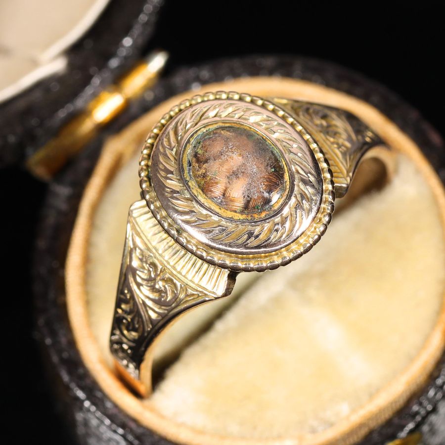 Antique The Antique Victorian Oval Hairpiece Mourning Ring