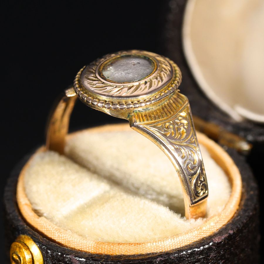 Antique The Antique Victorian Oval Hairpiece Mourning Ring