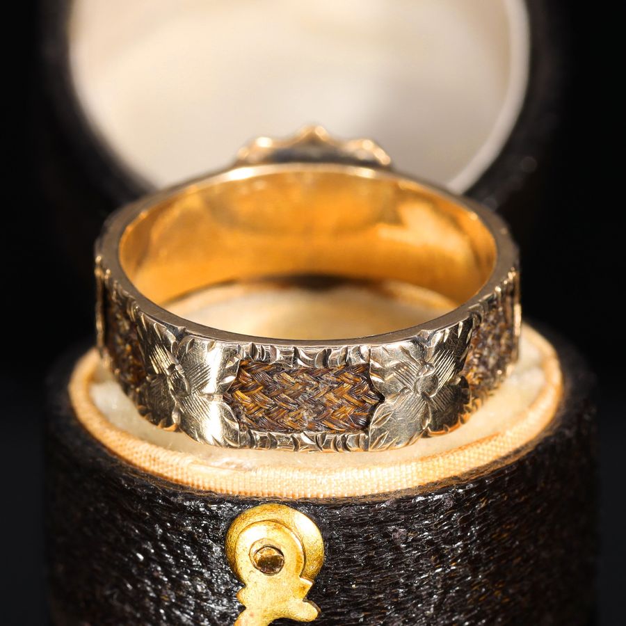 Antique The Antique Victorian 'M.R' Initials and Hairwork Mourning Ring