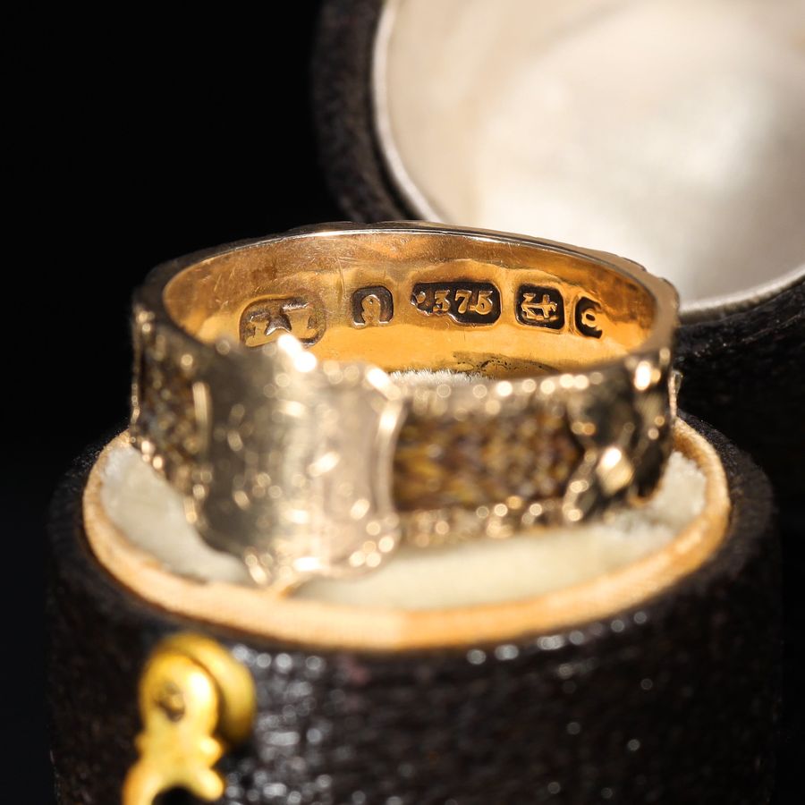 Antique The Antique Victorian 'M.R' Initials and Hairwork Mourning Ring