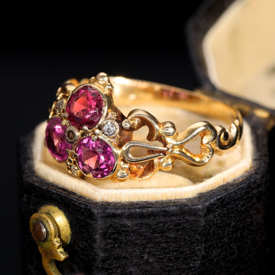 Antique The Antique Victorian Garnet and Diamond Trefoil Ring