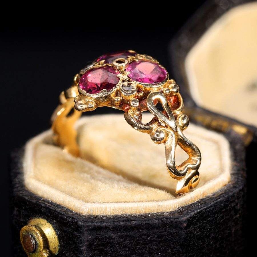 Antique The Antique Victorian Garnet and Diamond Trefoil Ring