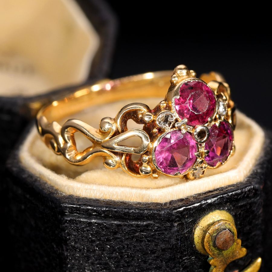 Antique The Antique Victorian Garnet and Diamond Trefoil Ring