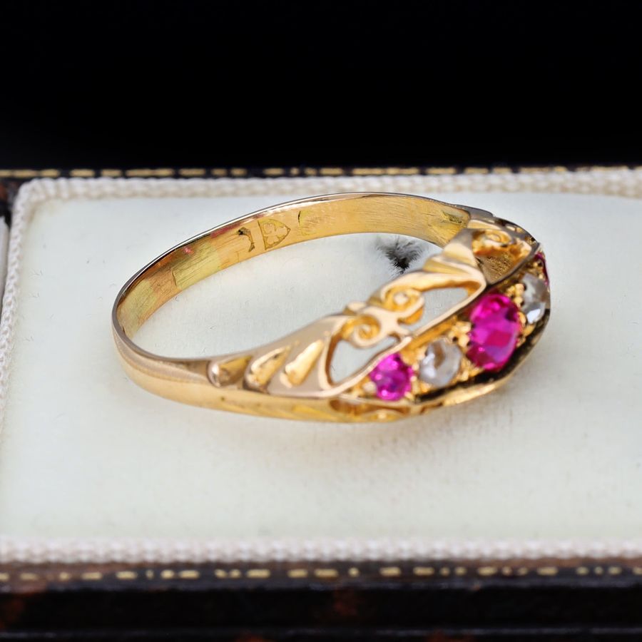 Antique The Antique Victorian Synthetic Ruby and Diamond Boat Ring