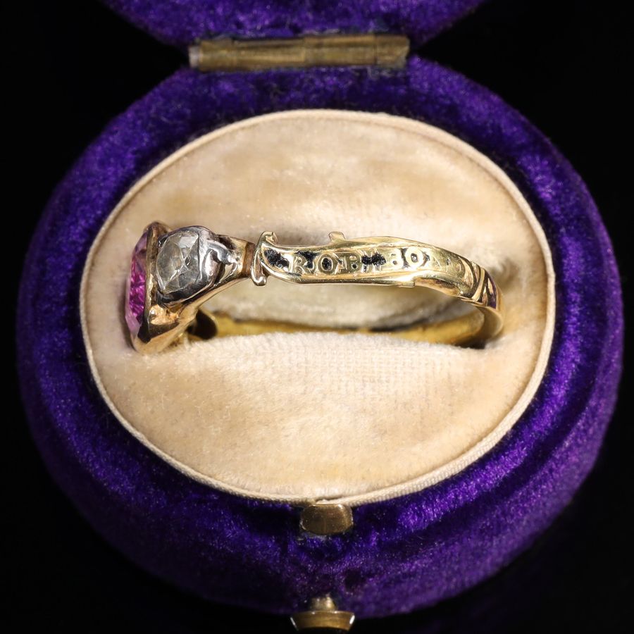 Antique The Antique Georgian Foiled Back Amethyst and Diamond Mourning Ring