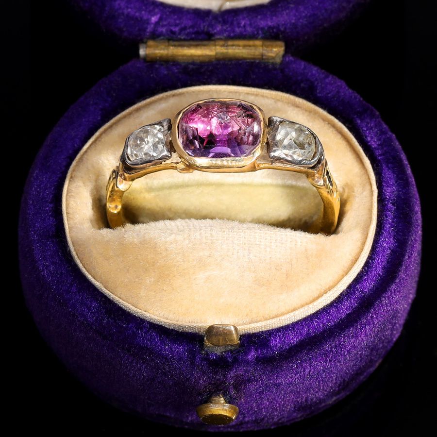 Antique The Antique Georgian Foiled Back Amethyst and Diamond Mourning Ring