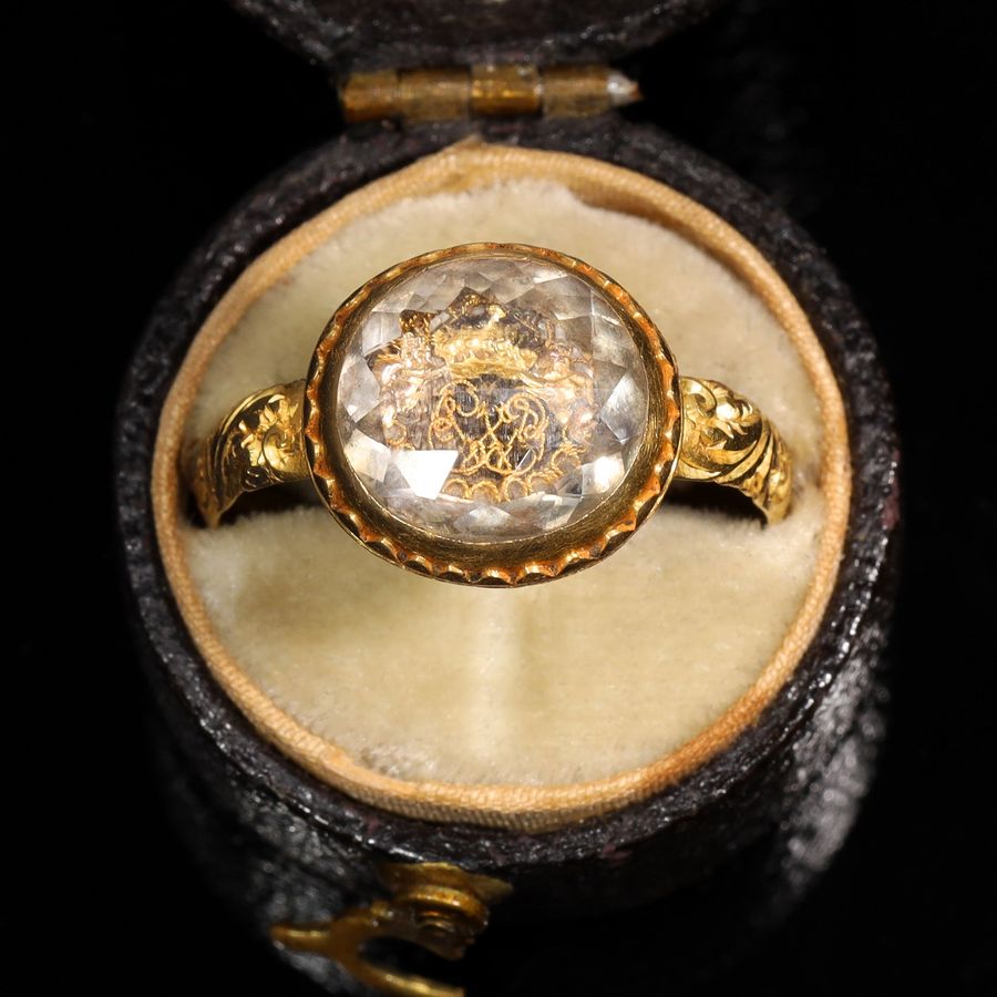 Antique The Ancient 17th Century Memento Mori Gold Thread Cherub Ring