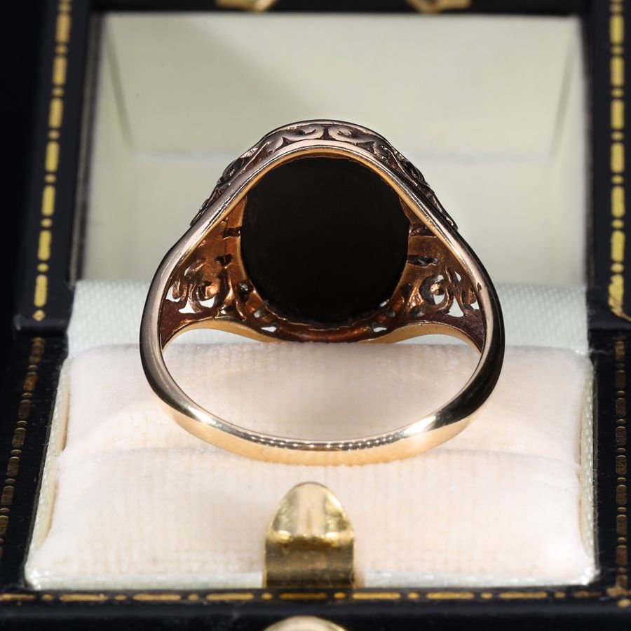 Antique The Vintage Onyx Signet Scrollwork Ring