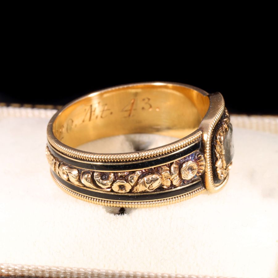 Antique The Antique Georgian 1820 Hairwork and Enamel Mourning Ring