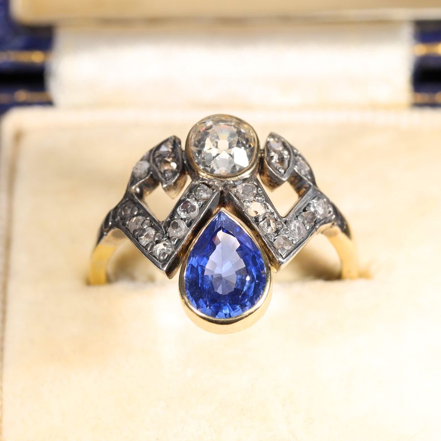 Antique The Antique Sapphire and Old Cut Diamond Tiara Ring