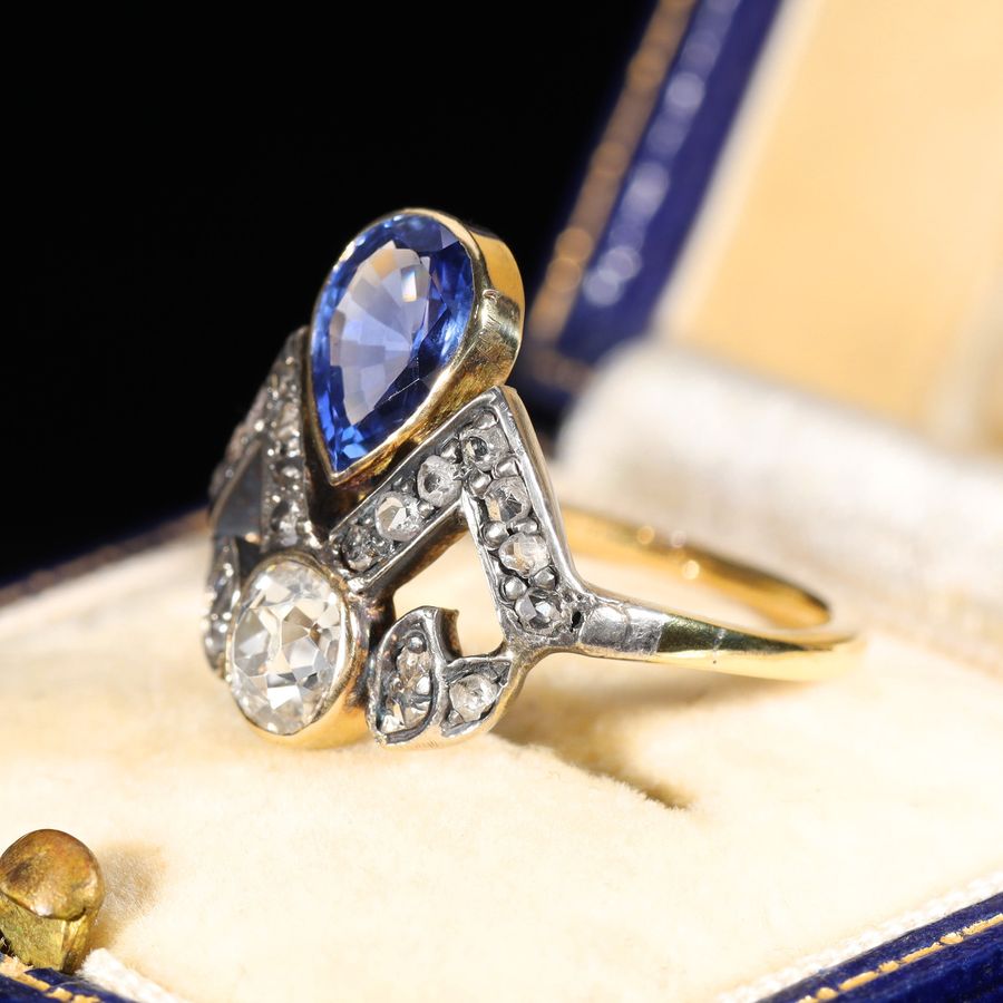 Antique The Antique Sapphire and Old Cut Diamond Tiara Ring