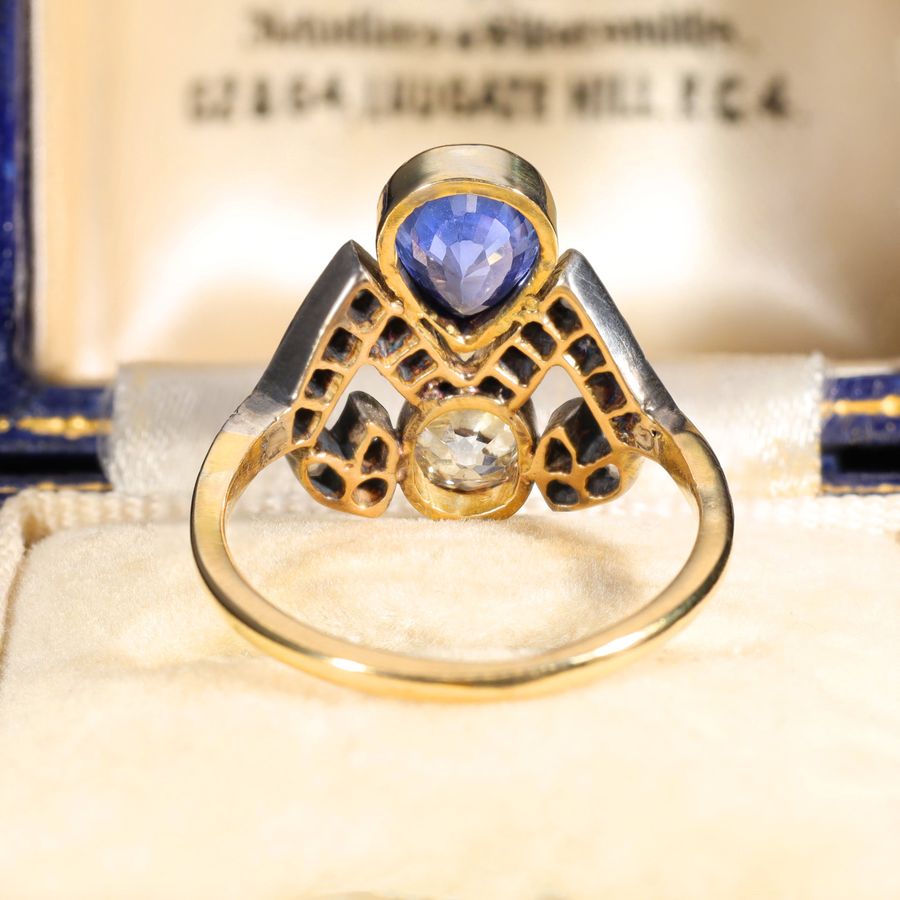 Antique The Antique Sapphire and Old Cut Diamond Tiara Ring