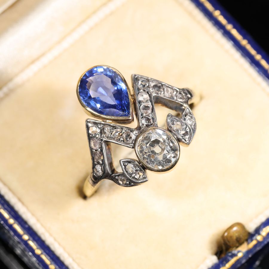 Antique The Antique Sapphire and Old Cut Diamond Tiara Ring