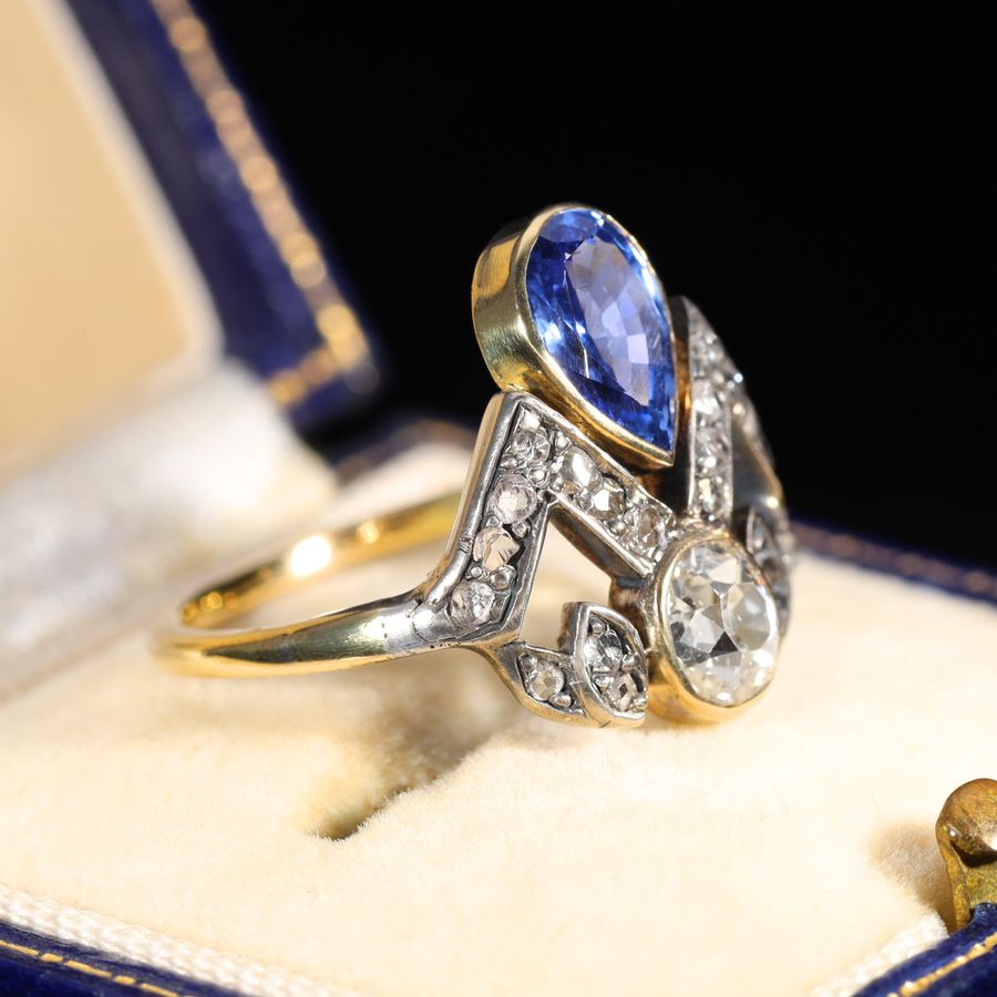 Antique The Antique Sapphire and Old Cut Diamond Tiara Ring