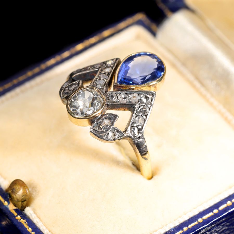 Antique The Antique Sapphire and Old Cut Diamond Tiara Ring