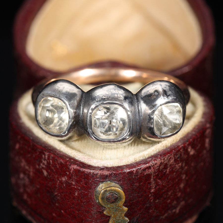 The Antique Georgian Three Old Cut Diamond Silver Set Ring