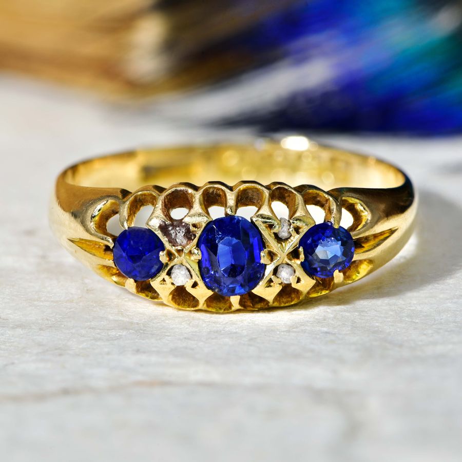 Antique The Antique Edwardian 1905 Sapphire and Diamond Ring