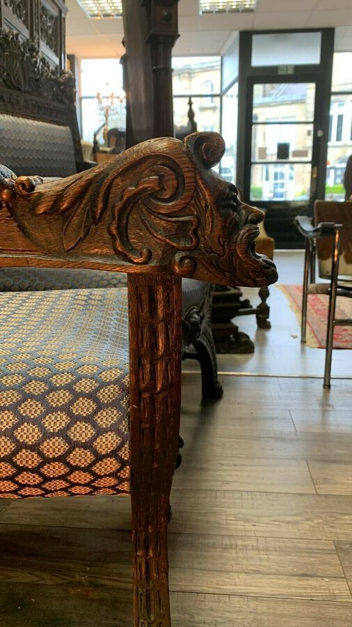 Antique Antique X Frame Chairs, 19th Century Carved Oak Armchairs