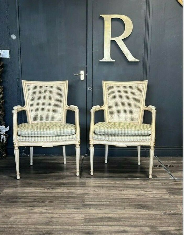 Antique French Chairs, Pair of Louis XVI Cane Back Chairs