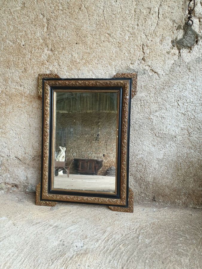Antique French Mirror, Black Napoleon III Style French Mirror