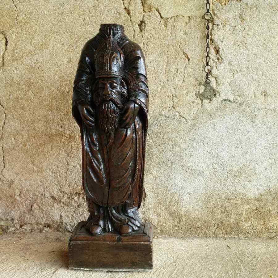 Antique Antique Statue, Wooden Martyr Bishop (from Chateau Tours)