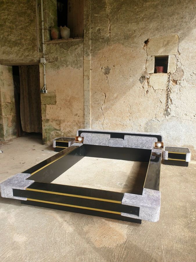 Antique Mid Century Bed, Design Modernism Bed & Side Tables