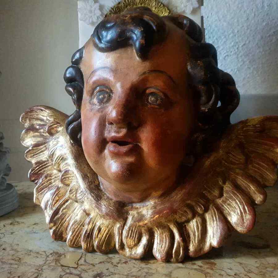 Antique Antique Bust, Tete d Angelot Putti, Cherub Carving