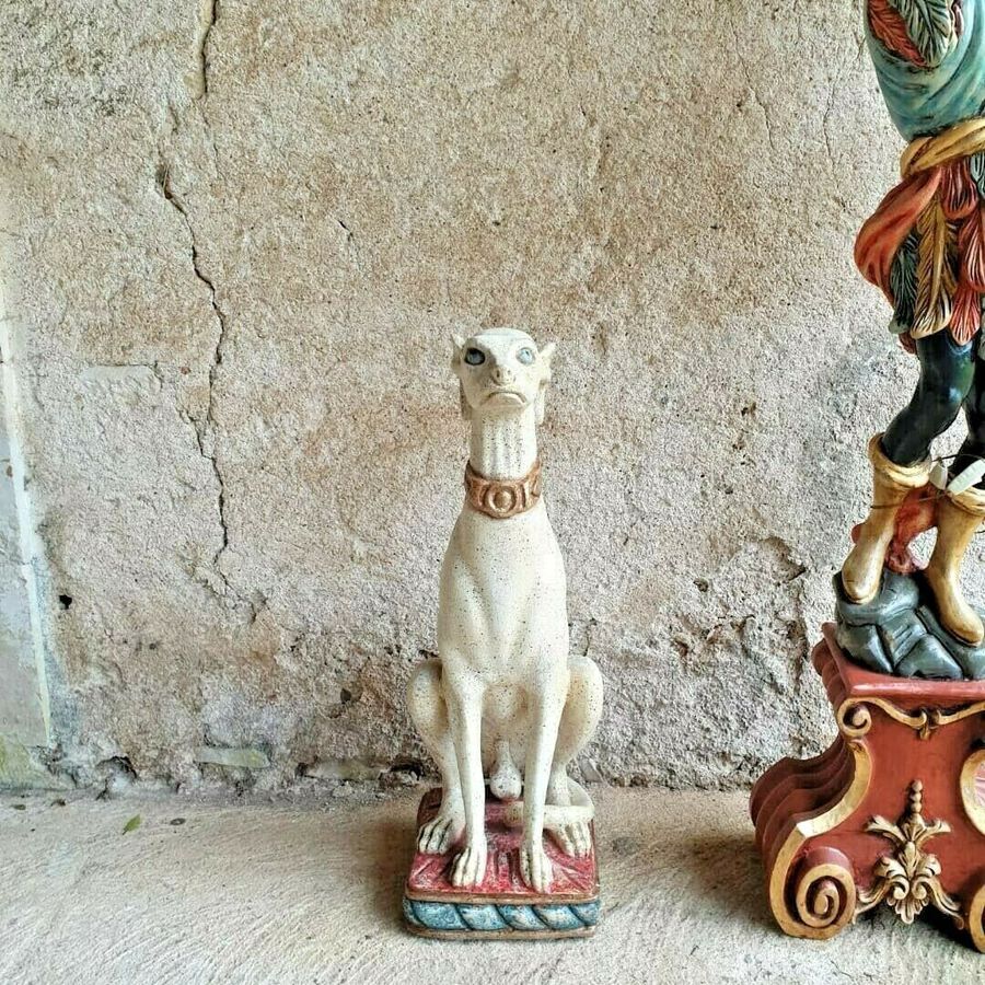 Antique Statue Dog, Superb Italian Sitting Greyhound Statue