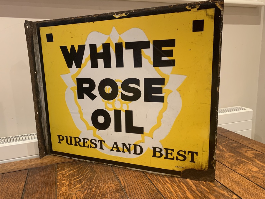 White Rose Oil vintage double sided enamelled steel advertising sign