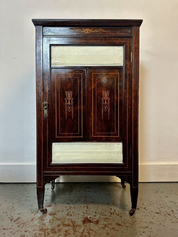 Antique A Rare & Beautiful 110 Year Old Edwardian Antique Inlaid Rosewood Cabinet. C1910