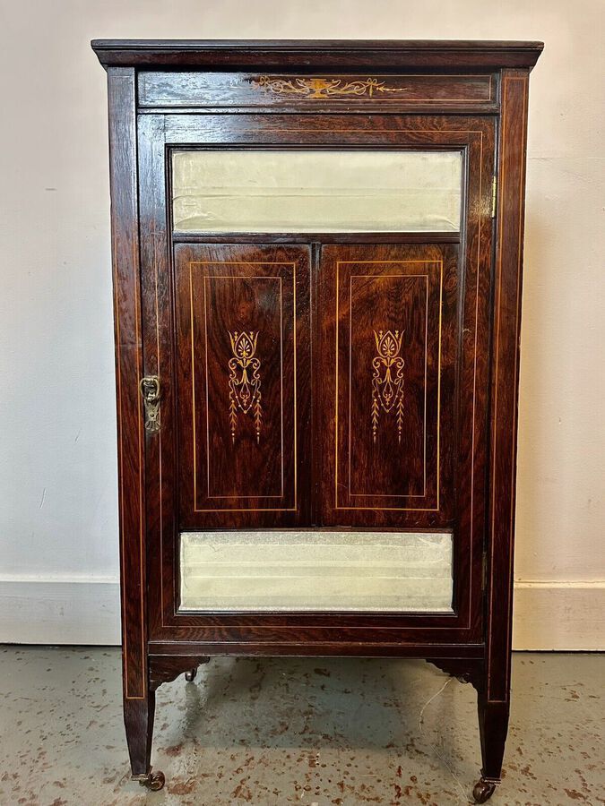 Antique A Rare & Beautiful 110 Year Old Edwardian Antique Inlaid Rosewood Cabinet. C1910